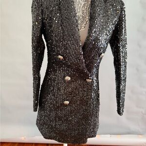 Elegant Black Sequin Double-Breasted Dress